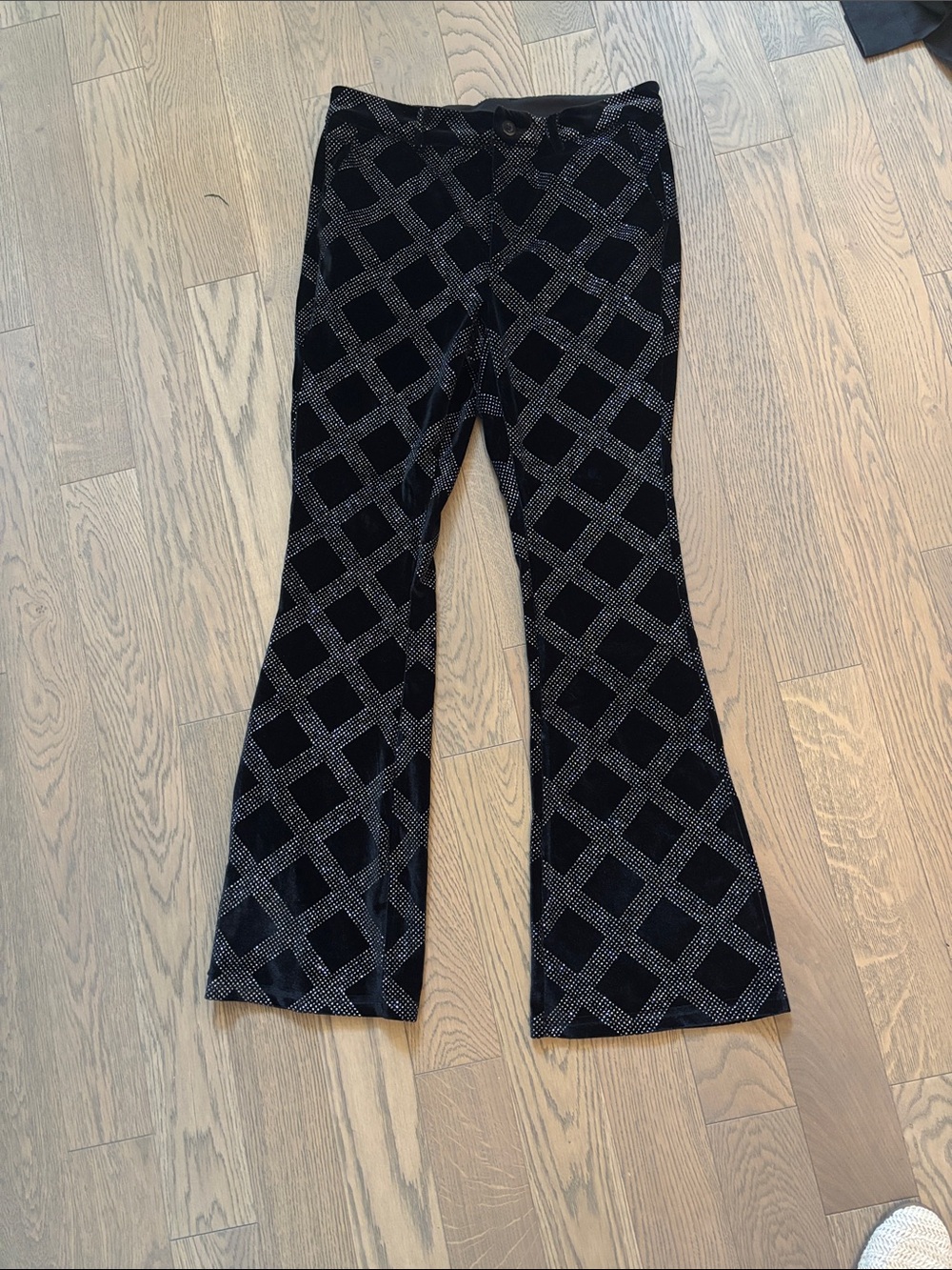 Black Velvet Lattice Flared Pants
